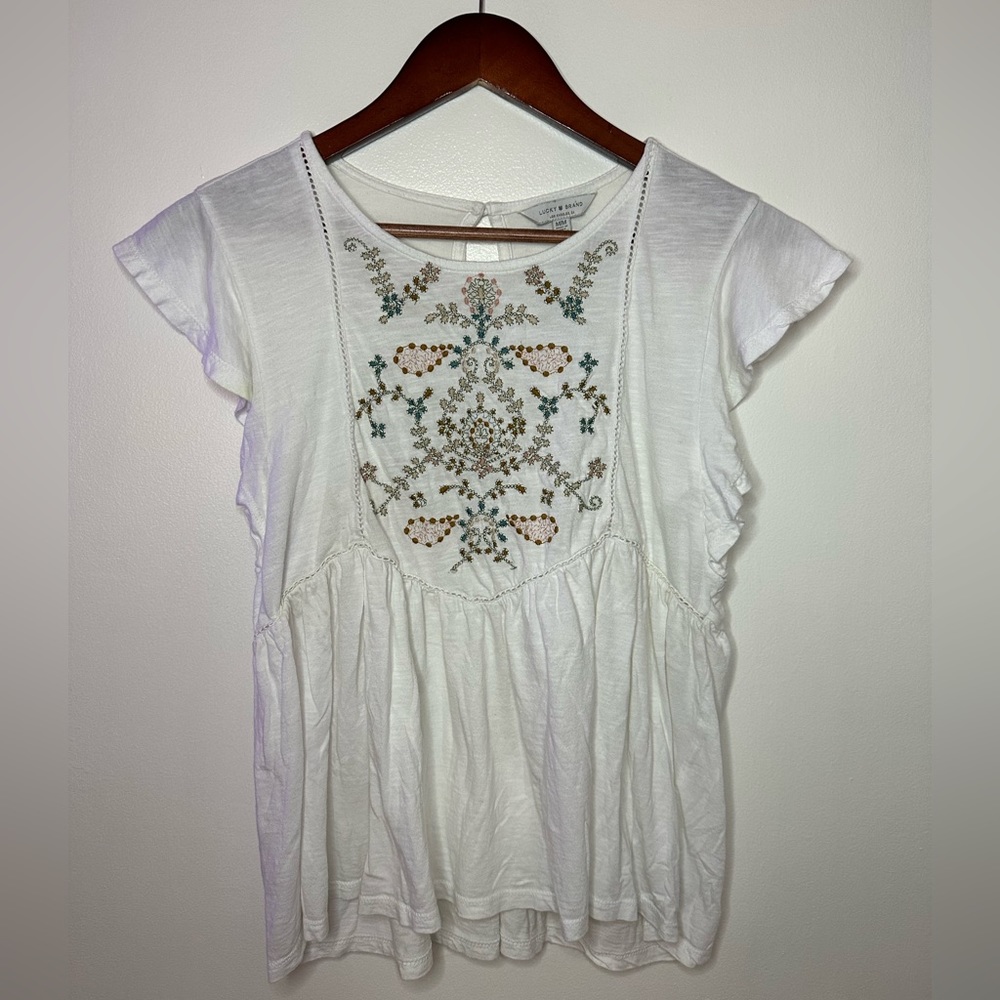 Lucky Brand White Embroidered Shirt